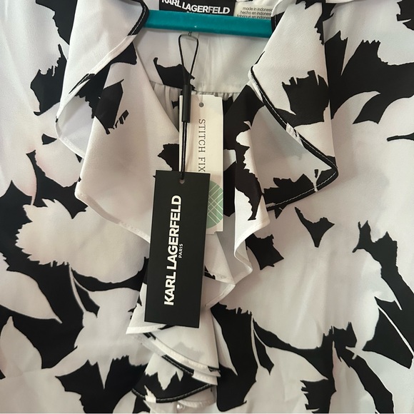 Karl Lagerfeld Paris Kindra‎ Ruffle Front Short Sleeve Blouse Large NWT - Picture 5 of 14